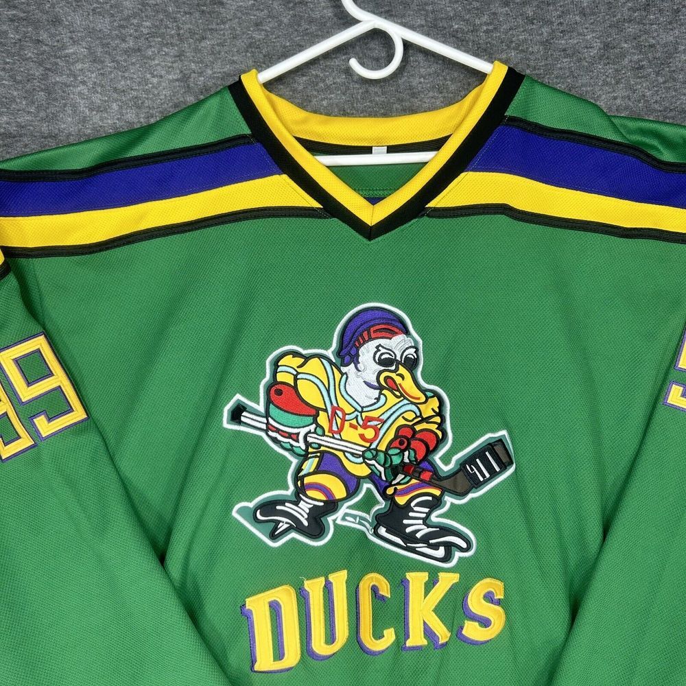 Vintage Mighty Ducks D-5 Jersey Mens 2XL Green Embroidered Adam Banks #99 Movie - Picture 2 of 13